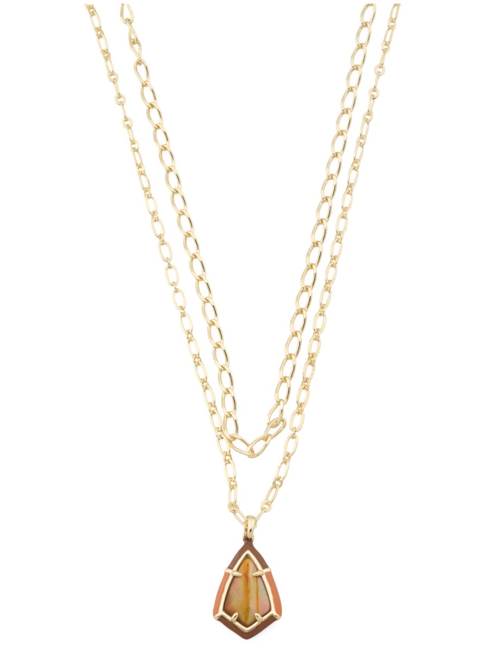 NWT Kendra Scott Camry Gold Enamel Frame Necklace in Marbled Amber Illusion